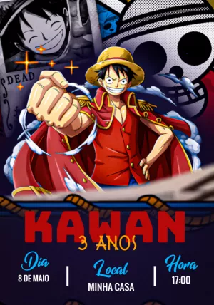Convite de Aniversário One Piece com Luffy para Editar Online