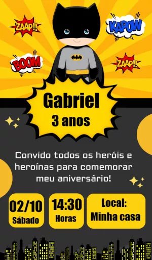 Convite de Aniversário Batman para Editar Online
