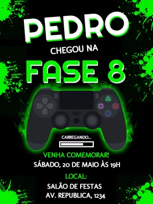 Convite Aniversário Gamer Playstation para Editar Online