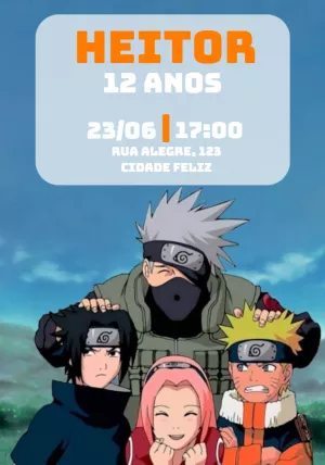 Convite Aniversário Naruto Editável Online com Time 7