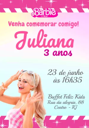 Convite Aniversário Barbie Filme para Editar Online