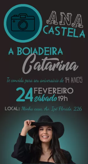 Convite de Aniversário Boiadeira com Foto para Editar Online