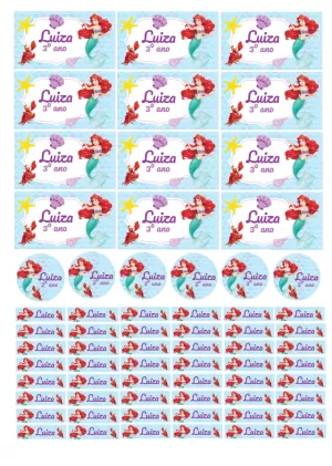 Kit de Etiquetas Escolares Pequena Sereia para Editar Online
