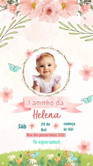 Convite Aniversário Jardim Encantado com Foto para Editar Online