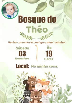 Convite Aniversário Bosque com Foto para Editar Online
