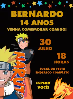 Convite Aniversário Naruto Editável Online para Personalizar