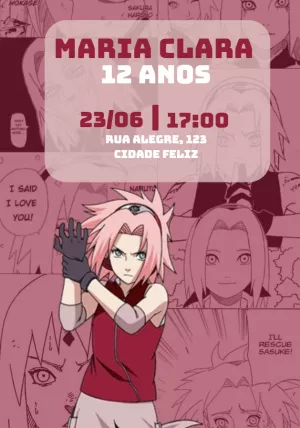 Convite de Aniversário Naruto Sakura para Editar Online
