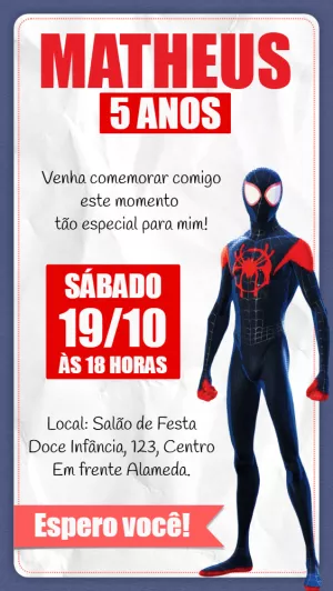 Convite Aniversário Homem Aranha Aranhaverso para Editar