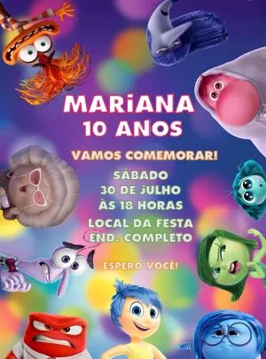 Convite Aniversário Divertida Mente 2 para Editar Online