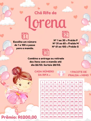 Chá Rifa de Bebê Bailarina Editável para Imprimir