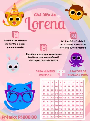 Chá Rifa Bolofofos Editável para Chá de Bebê Online