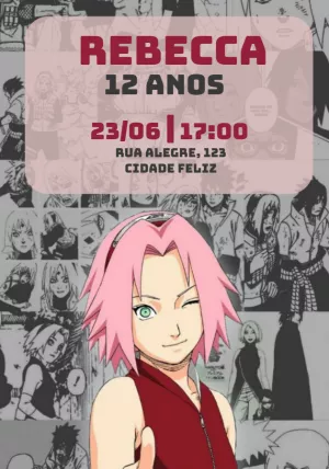 Convite de Aniversário Naruto Sakura para Editar Online