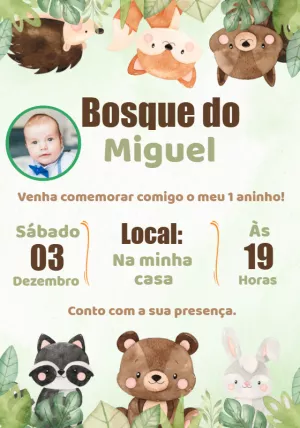 Convite de Aniversário Bosque com Foto para Editar Online