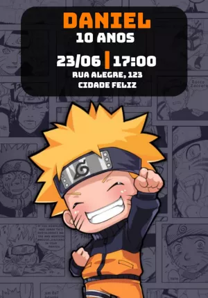 Convite de Aniversário Naruto para Editar Online