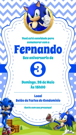 Convite de Aniversário do Sonic para Editar Online