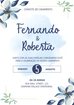 Convite de Casamento Floral Azul Elegante para Editar Online