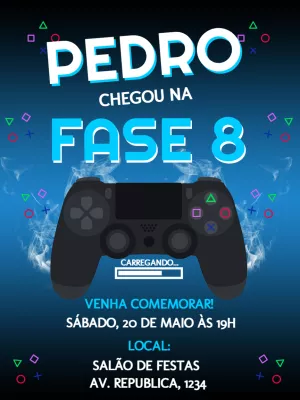 Convite Aniversário Gamer Playstation para Editar Online