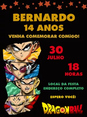 Convite Aniversário Dragon Ball Z do Vegeta Editável Online