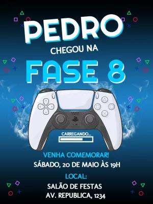 Convite de Aniversário Gamer PlayStation para Editar Online