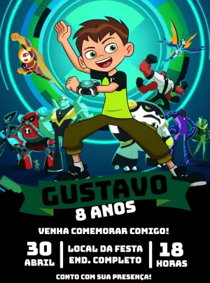 Convite de Aniversário Ben 10 com Aliens para Editar Online