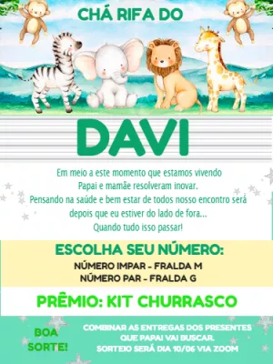 Convite Chá Rifa Safari com Animais para Editar Online