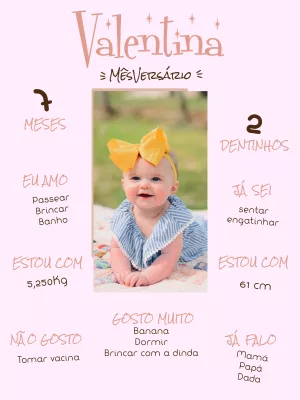 Quadro Mêsversário Menina com Foto para Editar Online