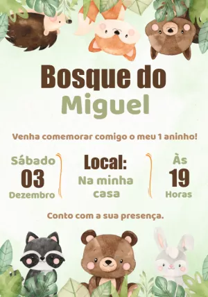 Convite Aniversário Bosque dos Animais para Editar Online