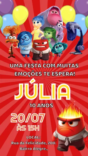 Convite de Aniversário Divertida Mente 2 para Editar Online