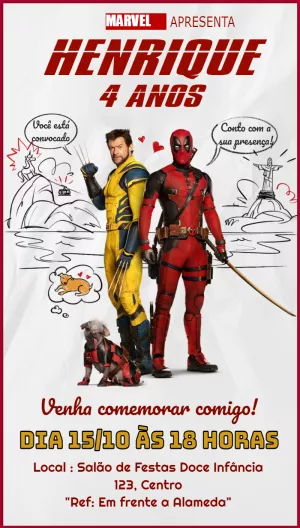 Convite Aniversário Wolverine e Deadpool para Editar Online