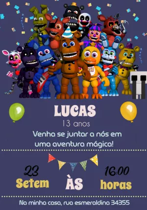 Convite Aniversário Five Nights at Freddy's para Editar