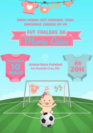 Convite Fut Fraldas Menina Tema Futebol para Editar Online