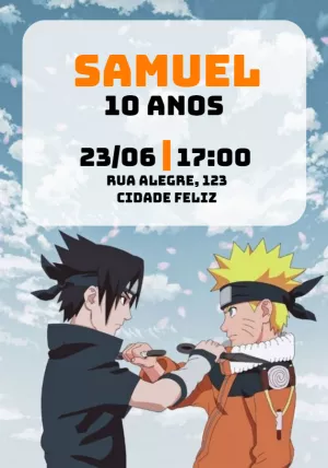 Convite de Aniversário Naruto e Sasuke para Editar Online