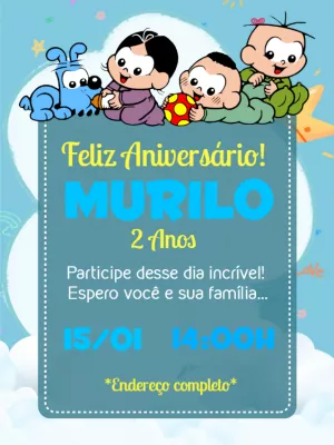 Convite de Aniversário Turma da Mônica Bebê para Editar Online