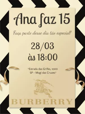 Convite Aniversário Estilo Grife Clássica para Editar Online