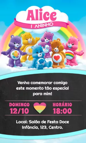 Convite de Aniversário Ursinhos Carinhosos para Editar Online