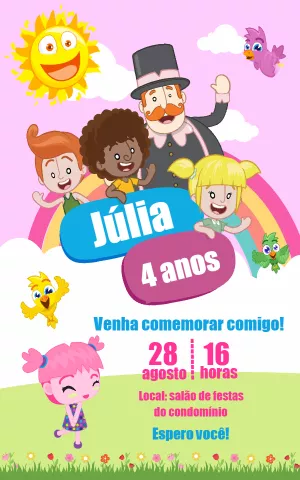 Convite Aniversário Mundo Bita Rosa para Editar Online