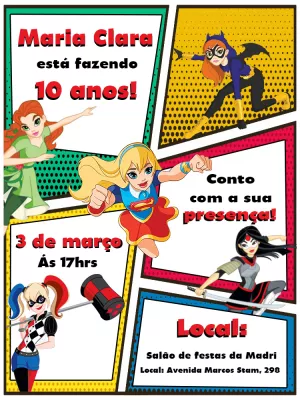 Convite de Aniversário Super Hero Girls para Editar Online