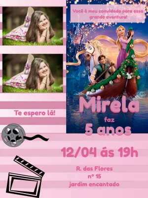Convite Aniversário Enrolados com Foto para Editar Online