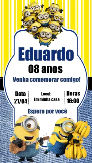 Convite de Aniversário Minions para Editar Online