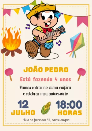 Convite Aniversário Festa Junina Chico Bento para Editar Online