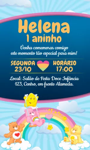 Convite Aniversário Ursinhos Carinhosos para Editar Online