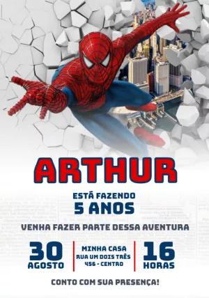 Convite de Aniversário Homem Aranha para Editar Online