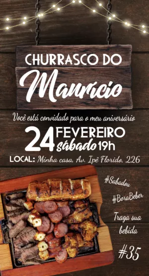 Convite de Aniversário Churrasco Rústico para Editar Online