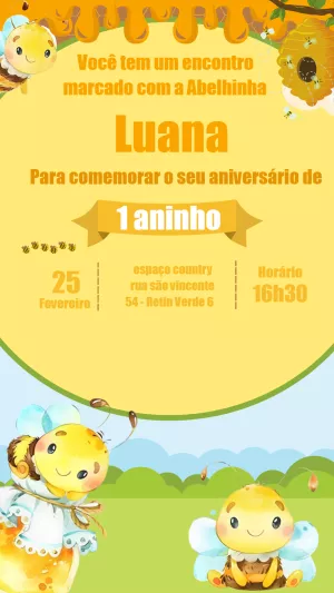 Convite de Aniversário Abelhinha Fofa para Editar Online