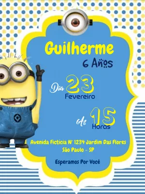 Convite de Aniversário Minions para Editar e Imprimir