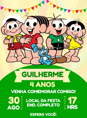 Convite de Aniversário Turma da Mônica para Editar Online