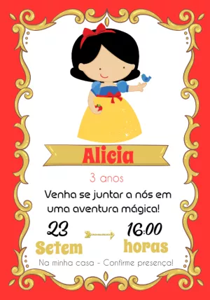 Convite Aniversário Branca de Neve Cute para Editar Online