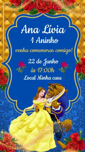 Convite Aniversário A Bela e a Fera para Editar Online