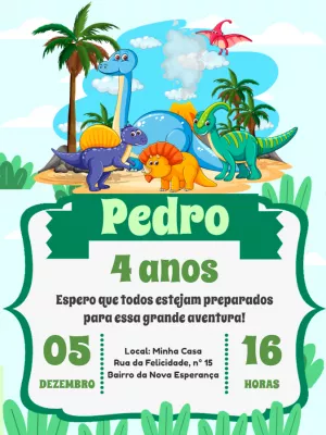 Convite de Aniversário Dinossauro Baby para Editar Online