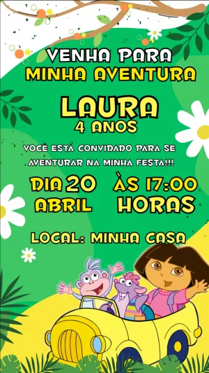 Convite de Aniversário Dora Aventureira para Editar Online